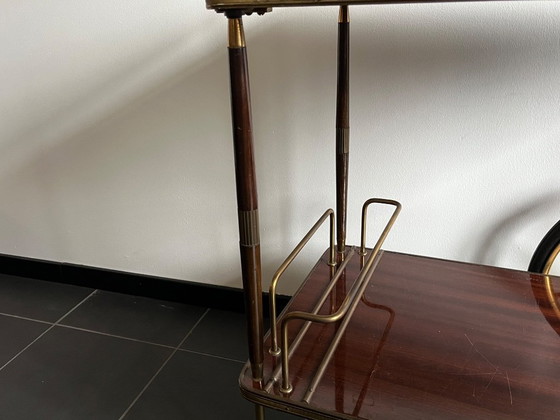 Image 1 of Elegante Midcentury vintage bar cart / serveerwagen – messing & massief mahonie ‘40/‘50