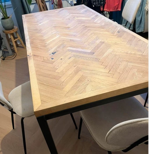 Designer oak herringbone dining table