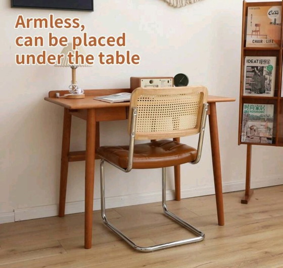Set van 2 nieuwe Webing Eetkamerstoelen, Kunstleer, Rotanhout, Metalen poten – Rattan (photo 7 of 11)