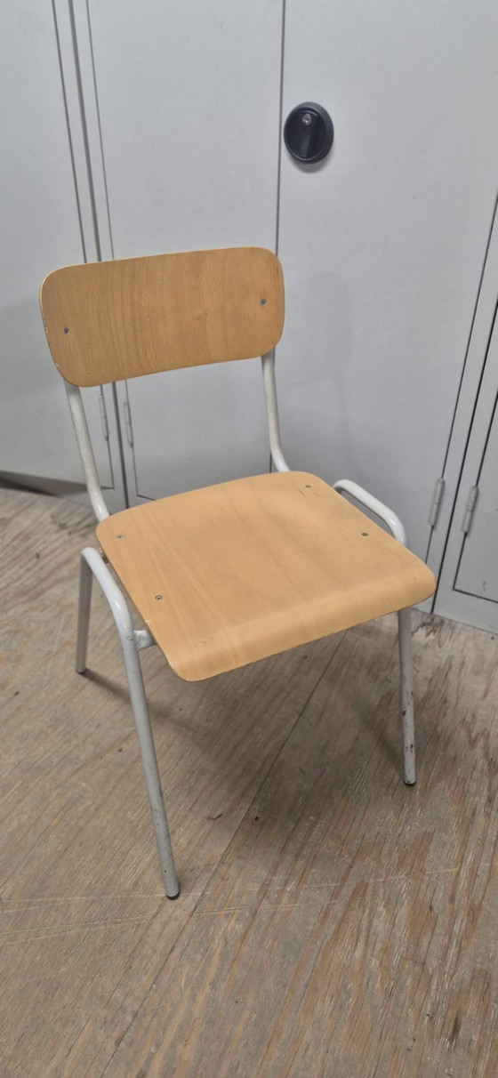 Vintage school chairs / industrial wooden chairs, set of 4, Dining chairs, Black (photo 5 of 8)