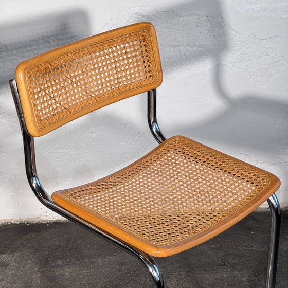 Image 1 of Een paar rotan barkrukken in de stijl van Marcel Breuer S32, jaren 90.