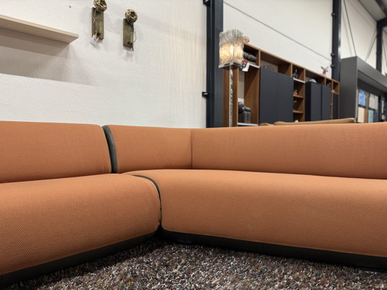 Image 1 of Leolux Guadalupe Corner Sofa with Hocker Tiempo fabric Green leather