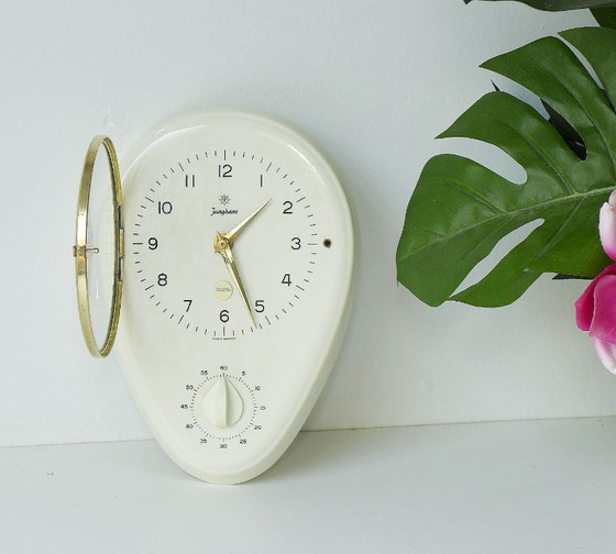 Image 1 of Orologio da cucina vintage Junghans, orologio da parete in ceramica, timer per uova, classico anni '60, ceramica
