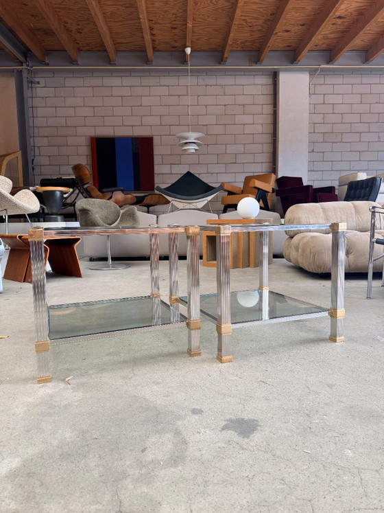 Vintage Pierre Andel Paris Coffee Table (stock: 2) – Pierre Vandel, Glass, Metal (photo 3 of 8)