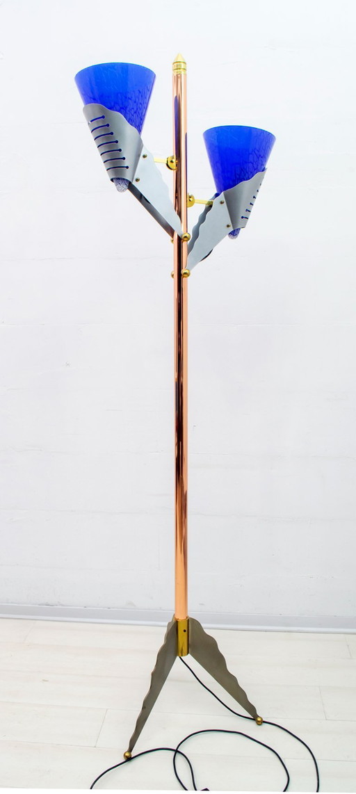 Relco Milano Modernistische Italiaanse Vloerlamp van Murano glas en messing, jaren 1980