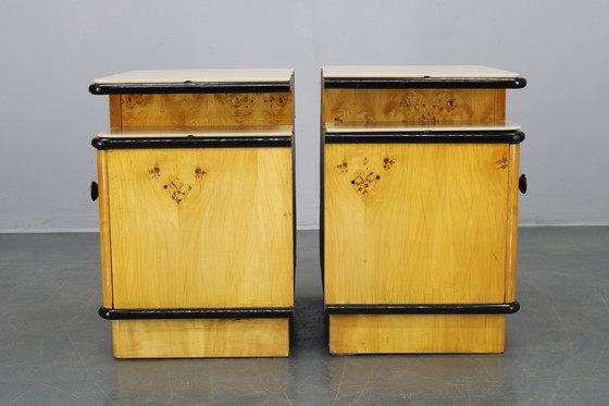 Image 1 of 1950s Pair of Bedside Tables/Nightstands in Birch Finish, Czechoslovakia