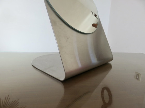 Stainless Steel Table Mirror, France, 1970, Metal, Glass, Silver, Modern (photo 2 of 13)
