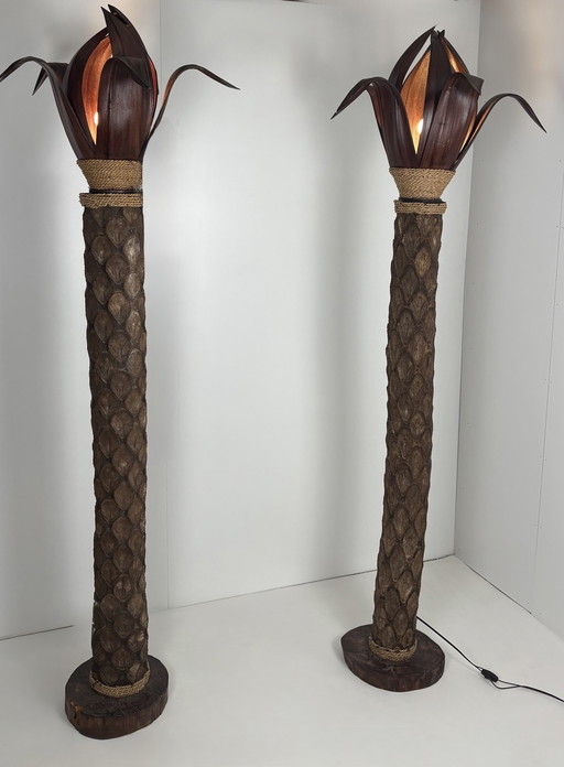 2 x Vintage palm tree lamps set floor lamps 195 cm