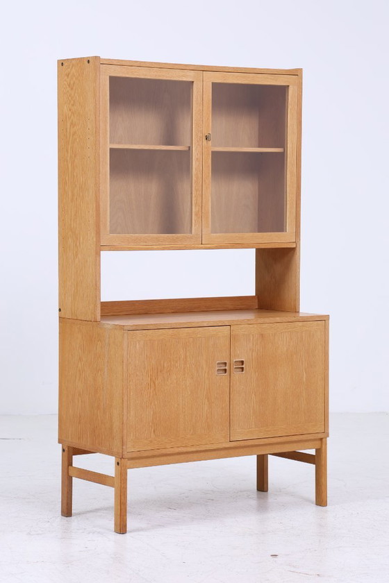 Image 1 of Vintage vitrinekast 60s | Mid Century glazen kast retro plank hout opslag #05-92