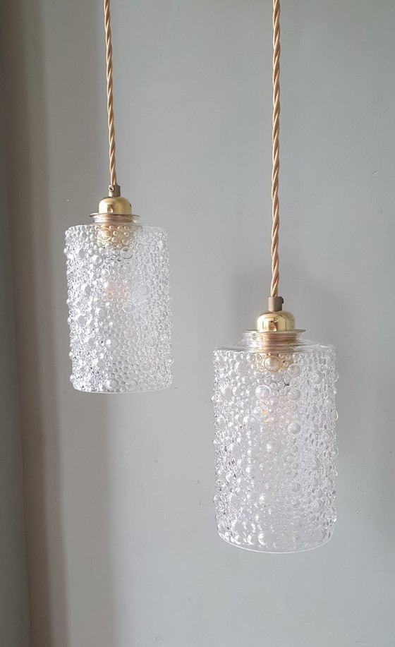 Set of 2 Vintage Glass Pendant lamps - Bubble Glass Texture (photo 26 of 26)