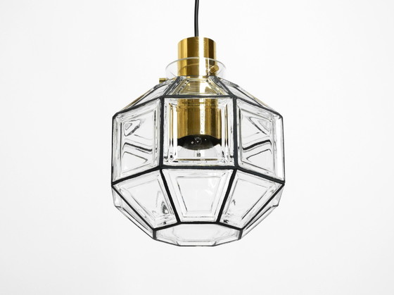 Image 1 of Bellissima e rara lampada a sospensione originale degli anni '60 in vetro ottagonale di Limburg