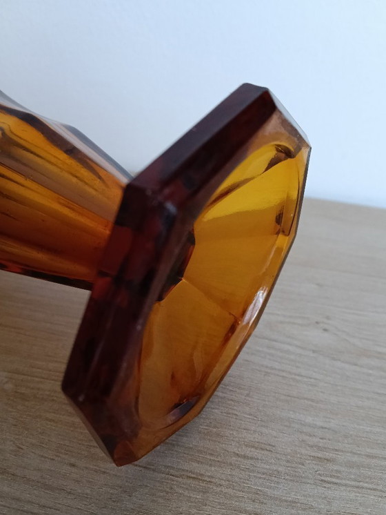 Image 1 of Amber color pressed glass art deco model vase