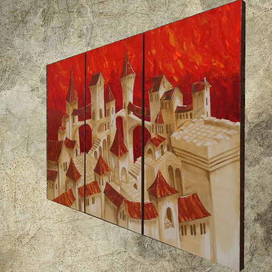 Grandi Dipinti S038 - Trittico Arancione - 120x180cm – Dipinti e disegni, Canvas (photo 2 of 6)