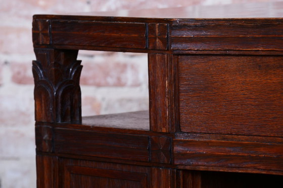 Restored Cubistic Writing Desk, Oak, Walnut, Revived Polish, Czech, 1910s – Metal, Wood (photo 11 of 21)