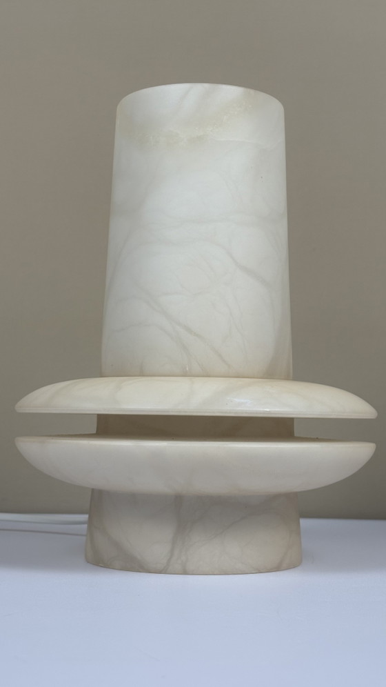 Image 1 of Vintage Alabaster table / night lamp beige cream tones veining