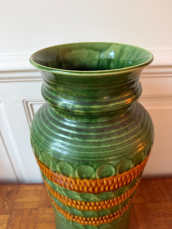 Image 1 of XL vase from West Germany in green glazed ceramic