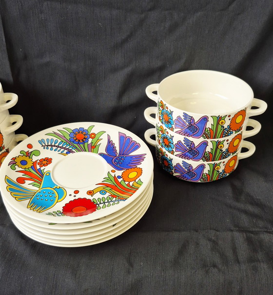 Image 1 of 6 tazze da zuppa + piattini Acapulco Villeroy & Boch con logo V&B blu