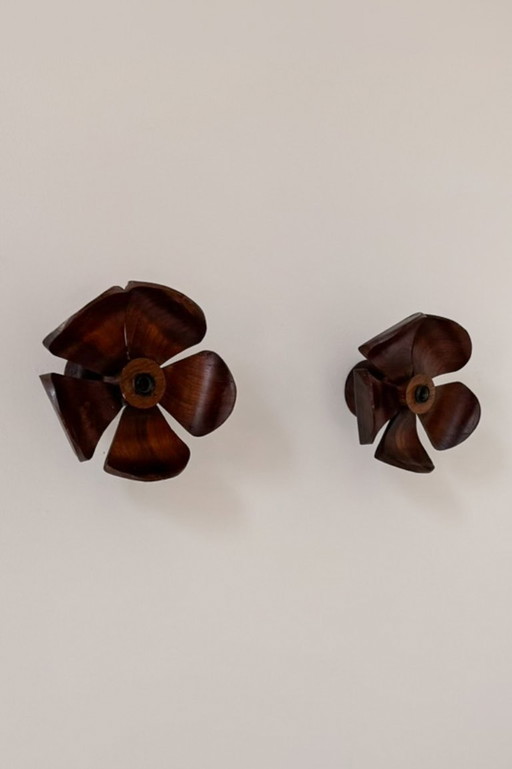 Coppia di Applique vintage, legno intagliato motivo floreale, Francia, 1960