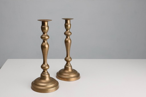 Set of Two Antique 19th Century French Copper Candlesticks