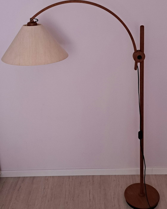 Image 1 of Vintage Domus Teak Floor Lamp 1970s – Adjustable Mid Century Scandinavian Arc Floor Lamp