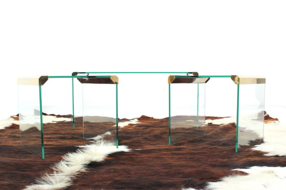Image 1 of As New! Gallotti & Radice T35 R Coffee Table Set, Gold Edition, Set of Tables, Italy 1975, Crystal Glass