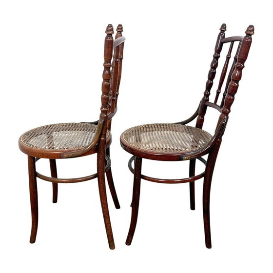 Image 1 of Set of two antique Fischel bentwood chairs – Viennese café chairs – webbing seats