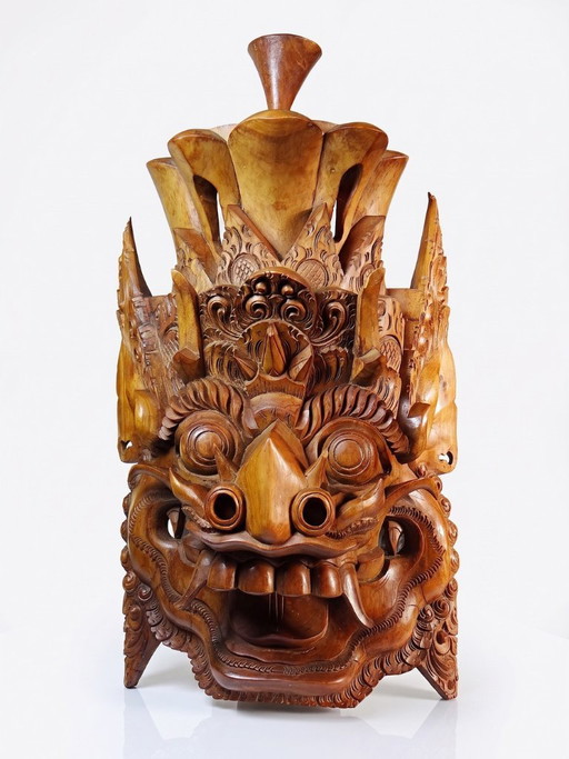 Grande maschera da parete vintage Barong di Bali in legno intagliato 1960-1980 – wanddecoratie, Wood