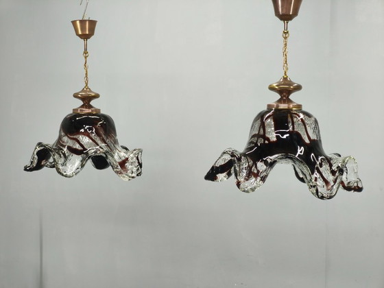Image 1 of Een paar hanglampen van Murano-glas, Italië, jaren 1960.