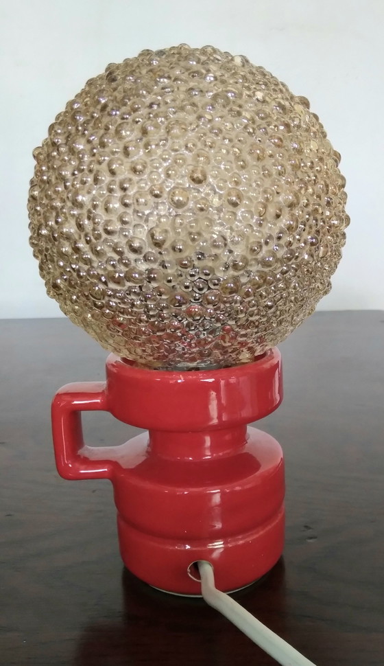 Image 1 of Space Age table lamp, red ceramic and bubble glass