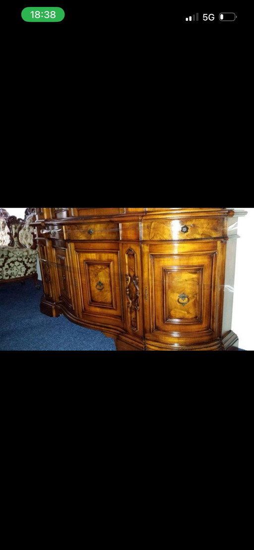 Classic walnut curved display cabinet