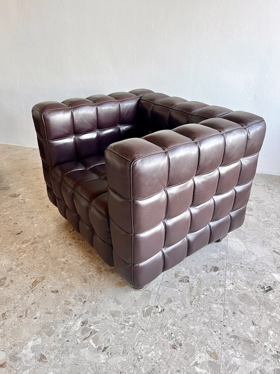Image 1 of 2 Kubus loungestoelen | Josef Hoffmann-stijl | Donkerbruin leer