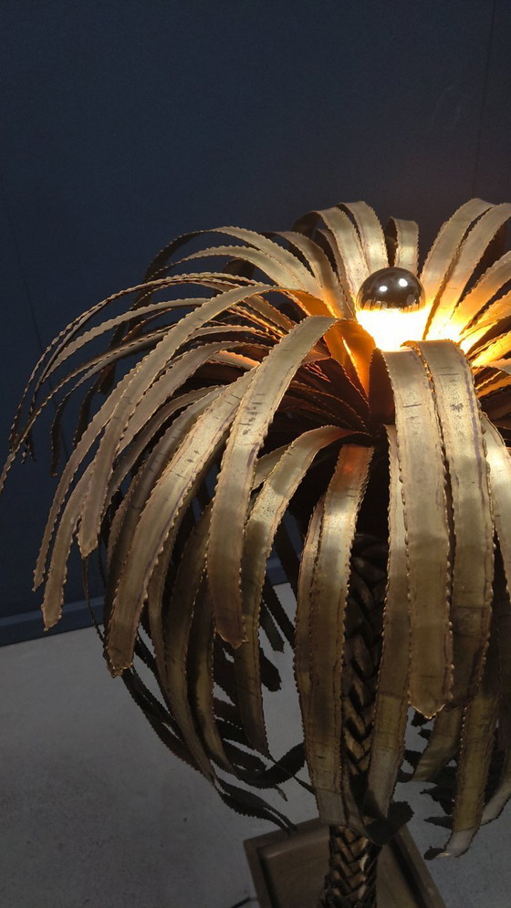Image 1 of Lámpara de pie con forma de palmera de latón, de Maison Jansen, década de 1970.