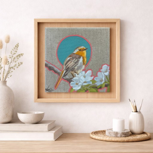 Robin, oil on canvas, 20x20 cm, Sandra Kolondam