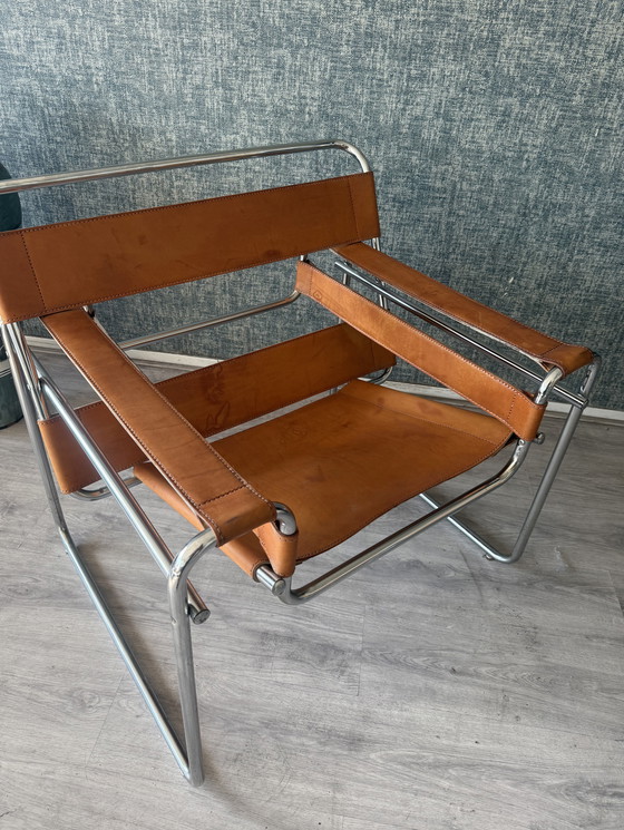 Image 1 of Vintage Wassily stoel – Cognacbruin leer – Fasem