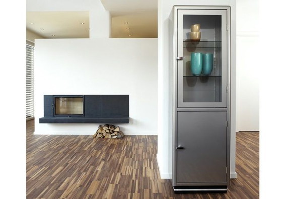 Image 1 of Vitrine Müller - vitrine en métal, gris argenté, vintage - vitrine unique !