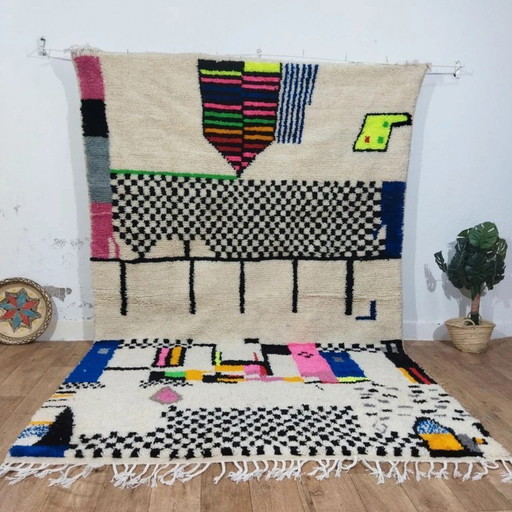 Mehrfarbiger Azilal-Teppich – Geometrischer Kunststil / Mehrfarbiger Azilal-Teppich – Kunststil (300×195 cm)