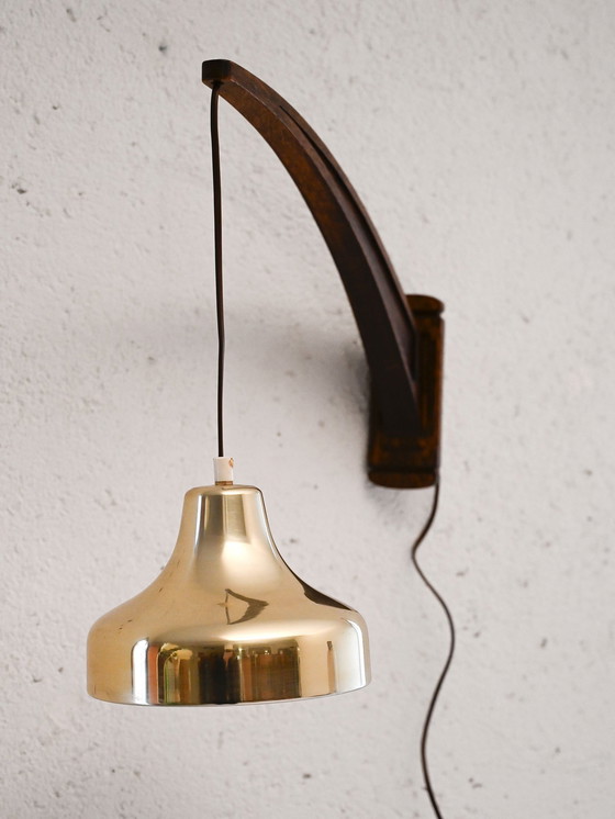 Image 1 of Vintage Scandinavian wall light with brass pendant lampshade