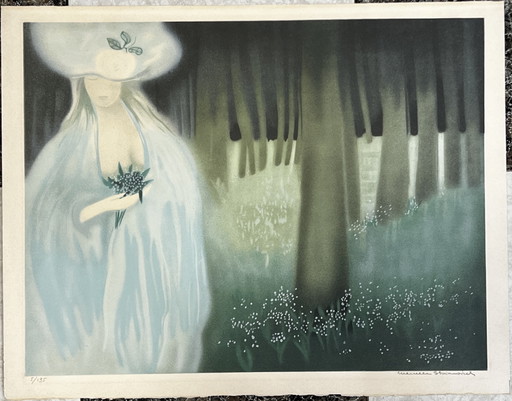 Marcelle Stoianovich, litografia dell'anno 1983 circa, Francia, firmata e timbrata sul retro