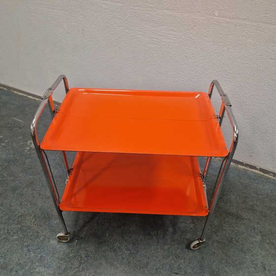 Image 1 of Carrello bar vintage, tavolino arancione anni '60/'70, tavolo di servizio