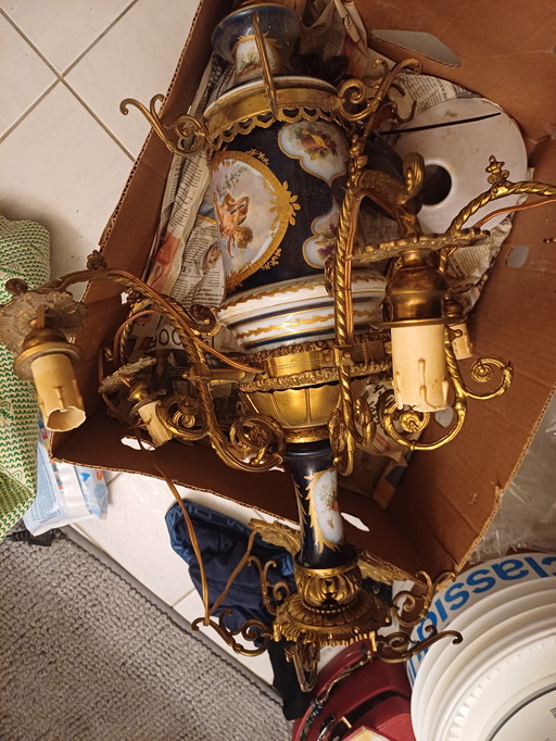 Beautiful copper, porcelain chandelier