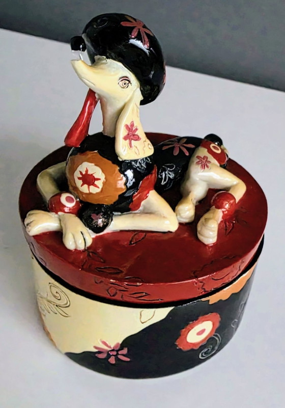 Ceramic dog on jewelry/trinket box, 80s, Decorative Objects, Black (photo 11 of 13)