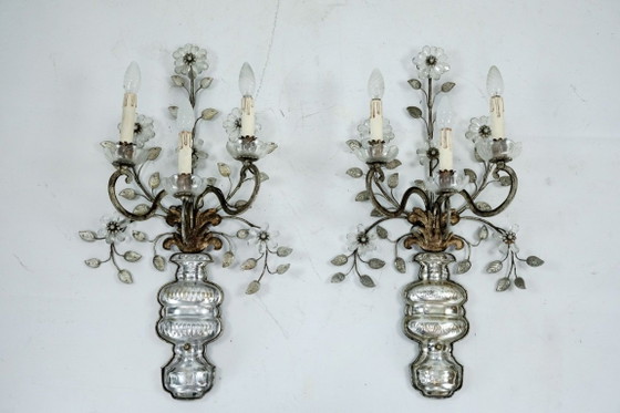 Image 1 of Coppia applique francese Maison Bagues in cristallo e bronzo, anni '60