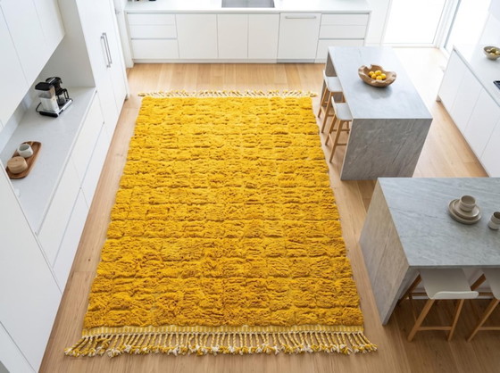 Image 1 of Handgeknüpfter marokkanischer Teppich, gelbe und ecrufarbene Wolle mit geometrischen Mustern, 200 cm x 300 cm
