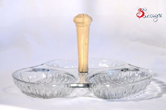 Val Saint-Lambert Pressglas-Schale mit 3 Fächern und Buchsbaumgriff, 23x10cm – Le bois de Bouscagne (photo 5 of 7)