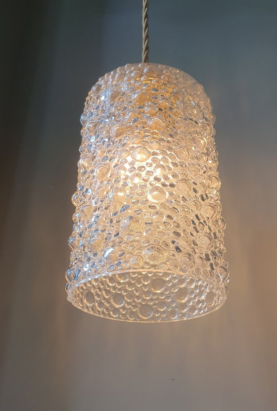 Set of 2 Vintage Glass Pendant lamps - Bubble Glass Texture (photo 11 of 26)