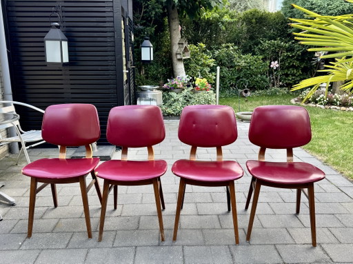 4 chaises vintage élégantes style milieu du siècle avec revêtement en similicuir bordeaux – eetkamerstoelen (photo 2 of 5)
