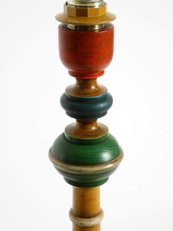 Beautiful, Large 1980s Table Lamp Made of Colorful Stained Pine Wood (photo 9 of 16)