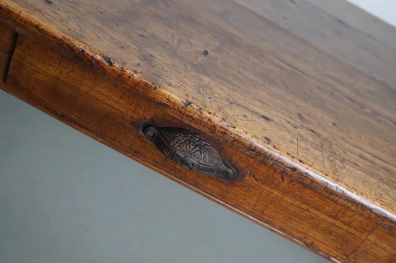 Image 1 of Table à manger rustique française ancienne en bois de fruit et de chêne, début du XXe siècle