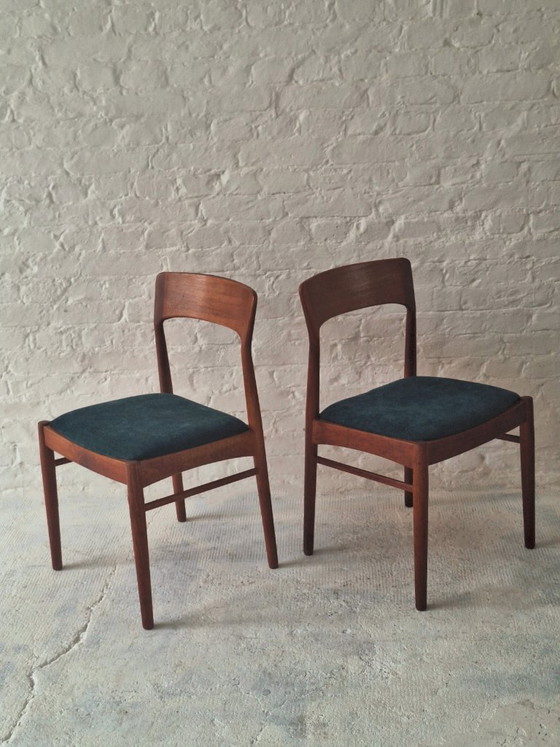 Paire de Chaises de salle à manger en Teck Henning Kjaernulf, Danemark années 1960, Korup Mobler, Textile (photo 7 sur 14)