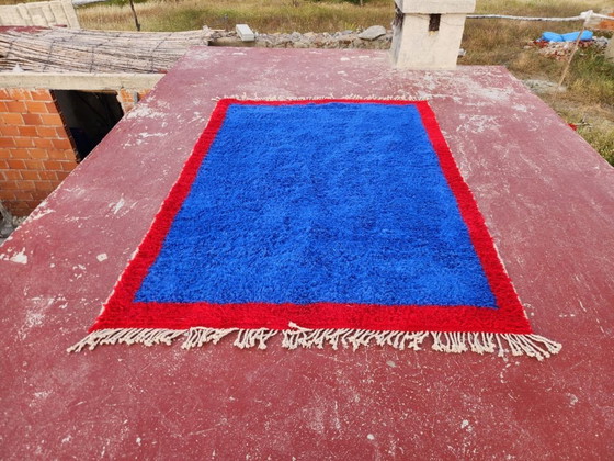 Image 1 of Bold Blue Moroccan Rug 250x180 cm – Handmade Berber Wool Rug – Contemporary Beni Ourain Carpet – Modern Statement Area Rug